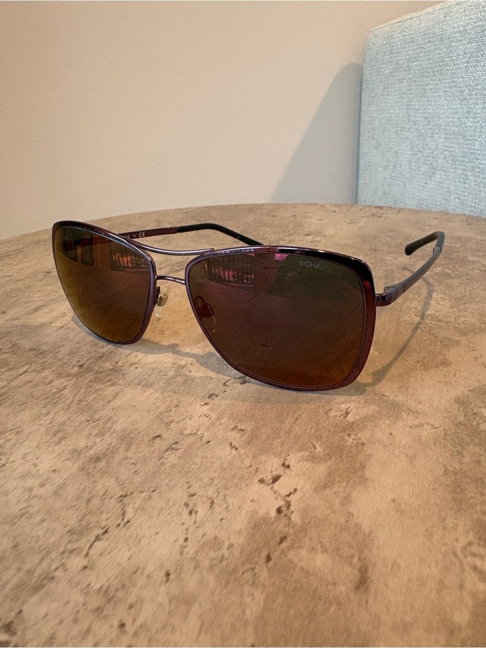 CHANEL 4224 Aviator Sunglasses with purple mirror lenses and purple frame